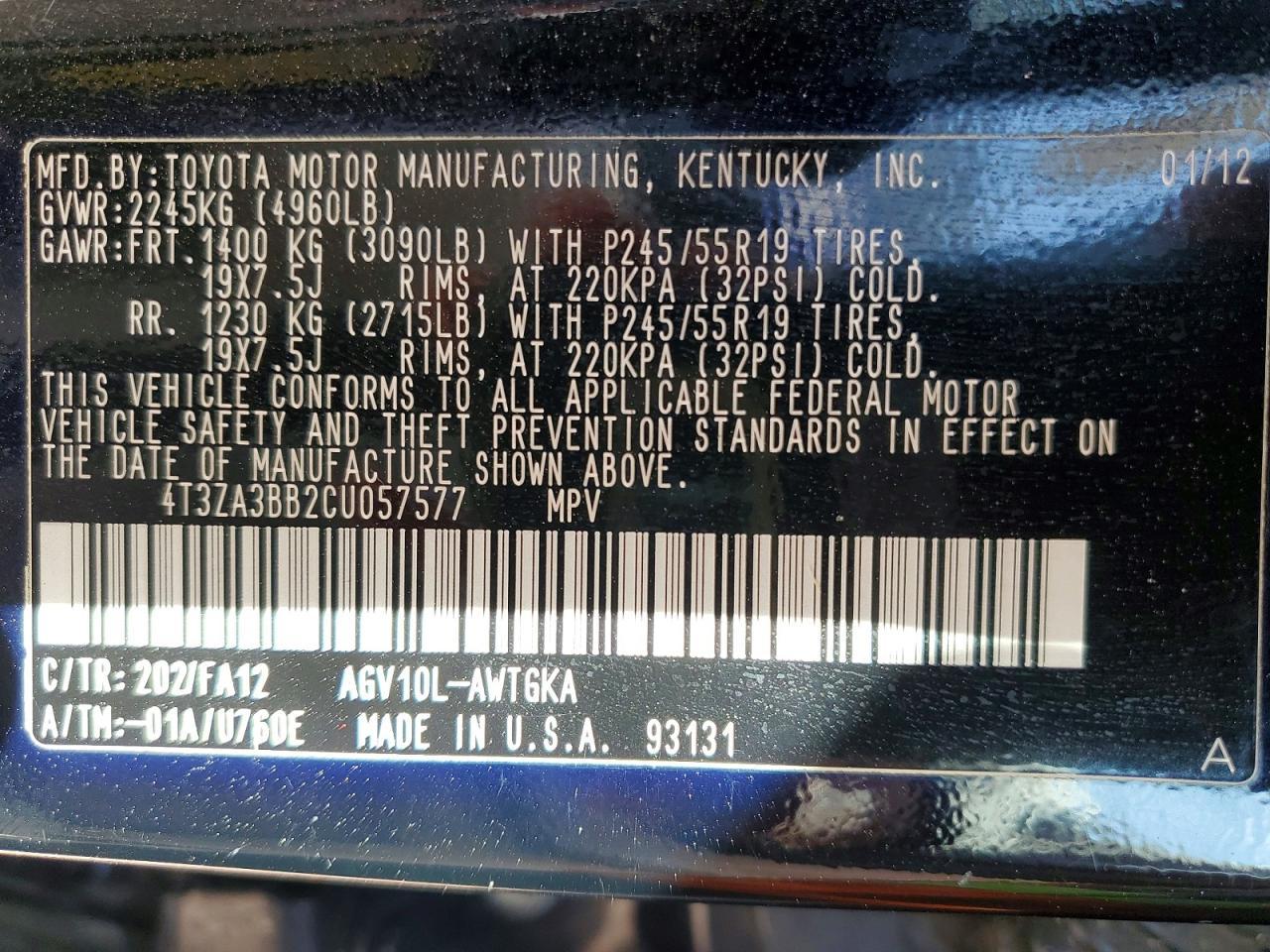 2012 TOYOTA VENZA