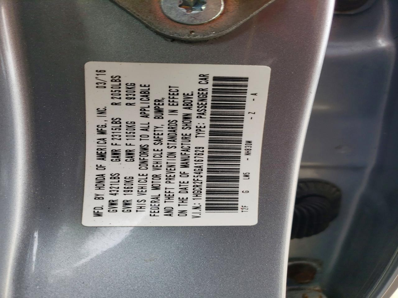 2016 HONDA ACCORD