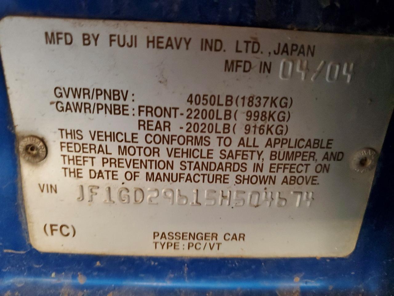 2005 SUBARU IMPREZA