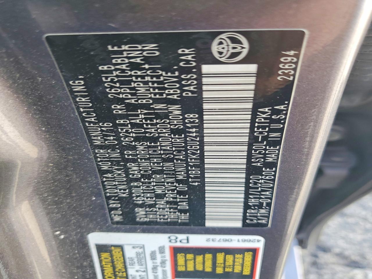 2016 TOYOTA CAMRY