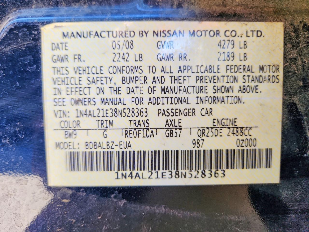 2008 NISSAN ALTIMA