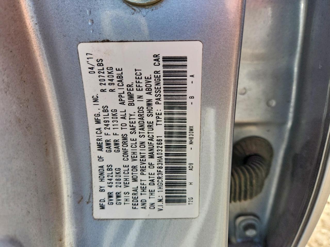 2017 HONDA ACCORD