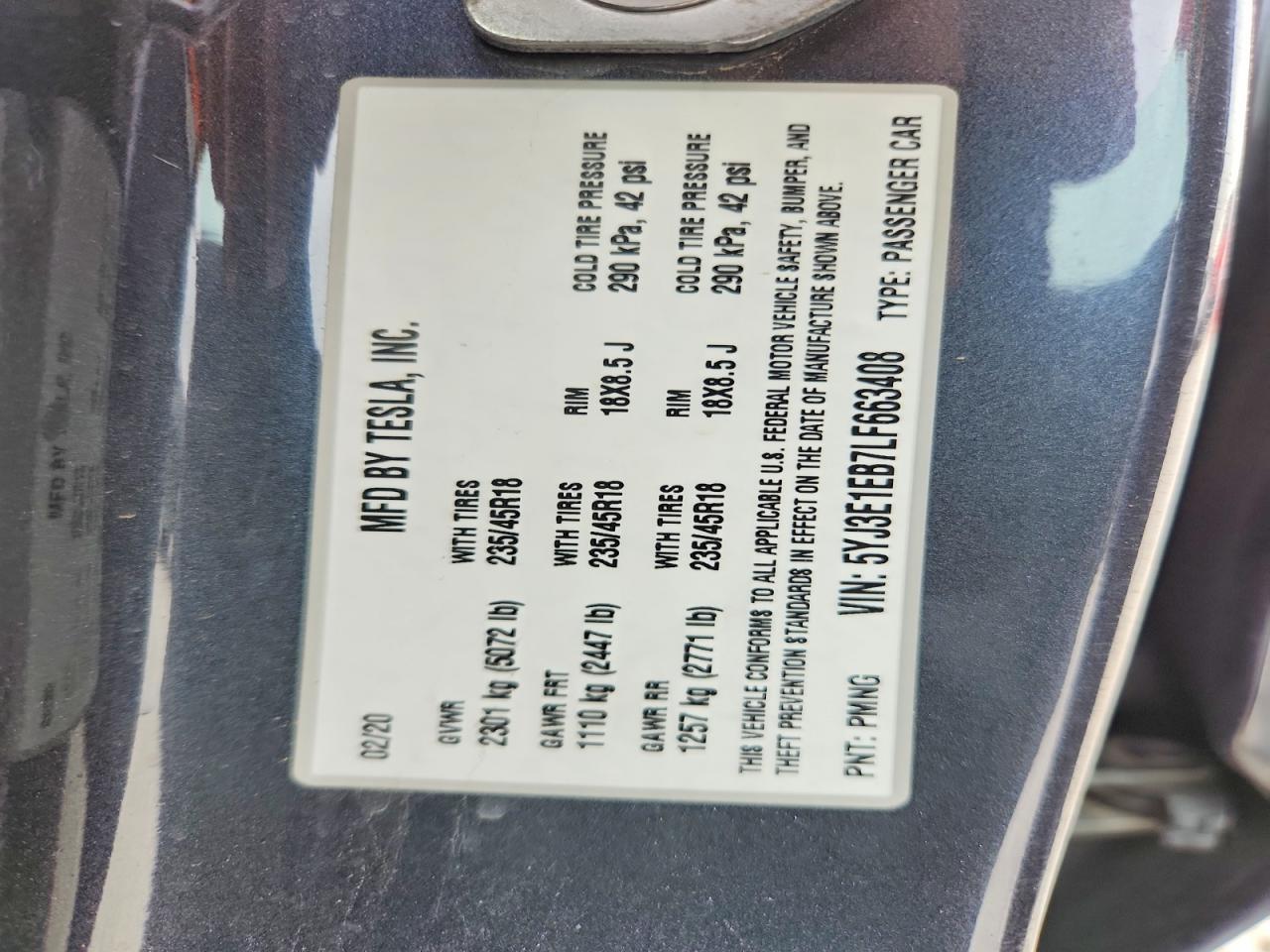 2020 TESLA MODEL 3