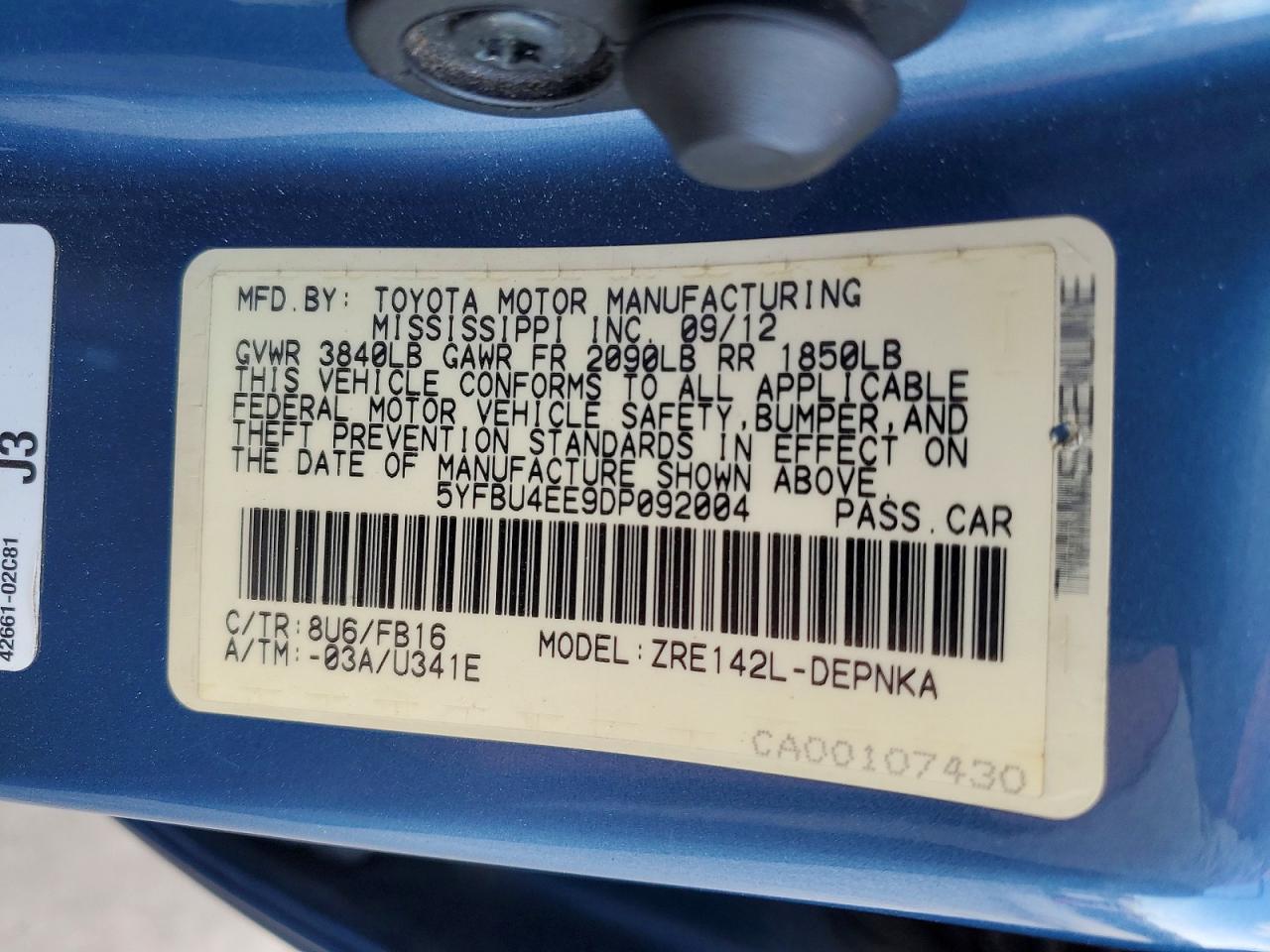 2013 TOYOTA COROLLA
