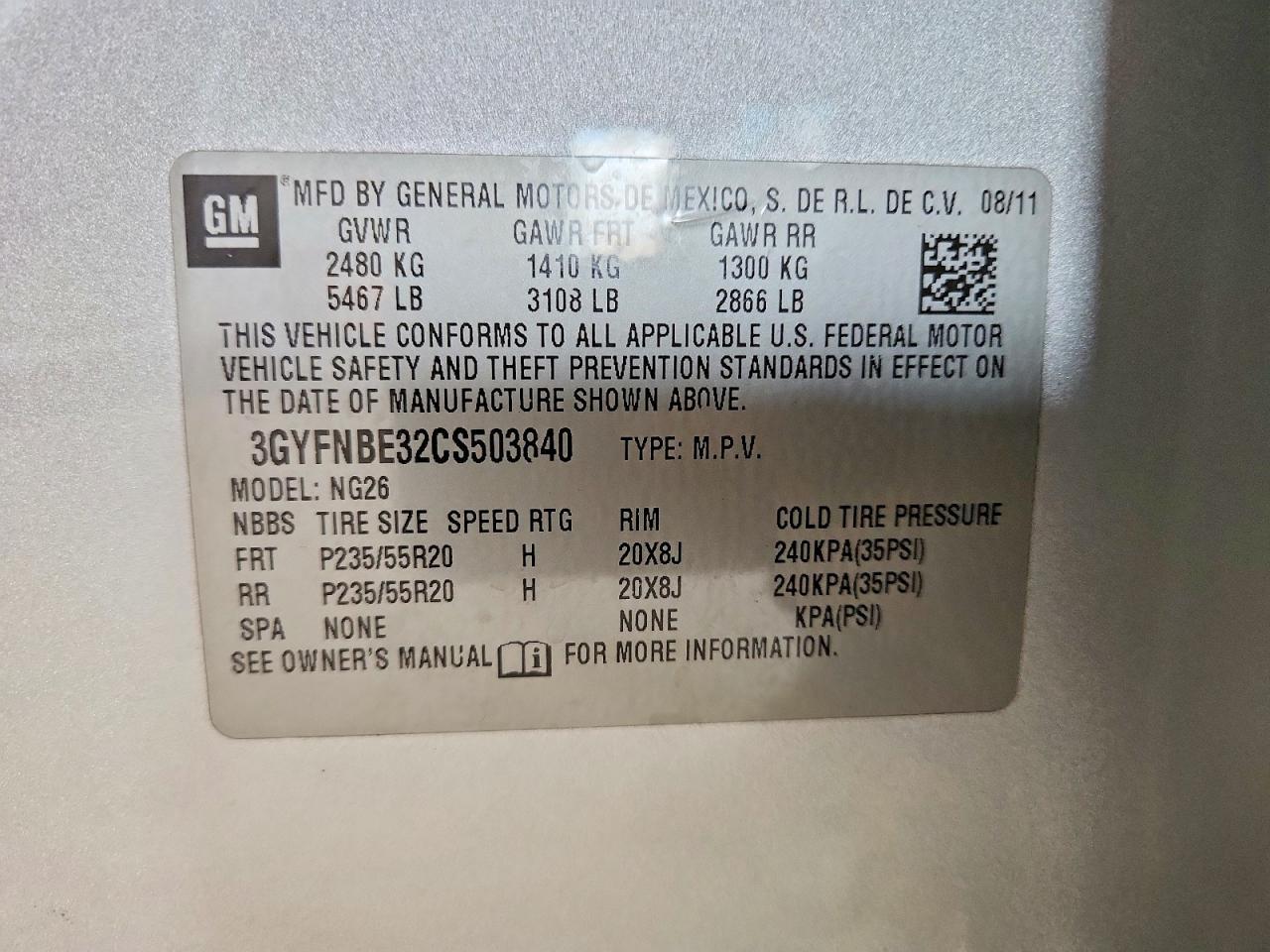 2012 CADILLAC SRX