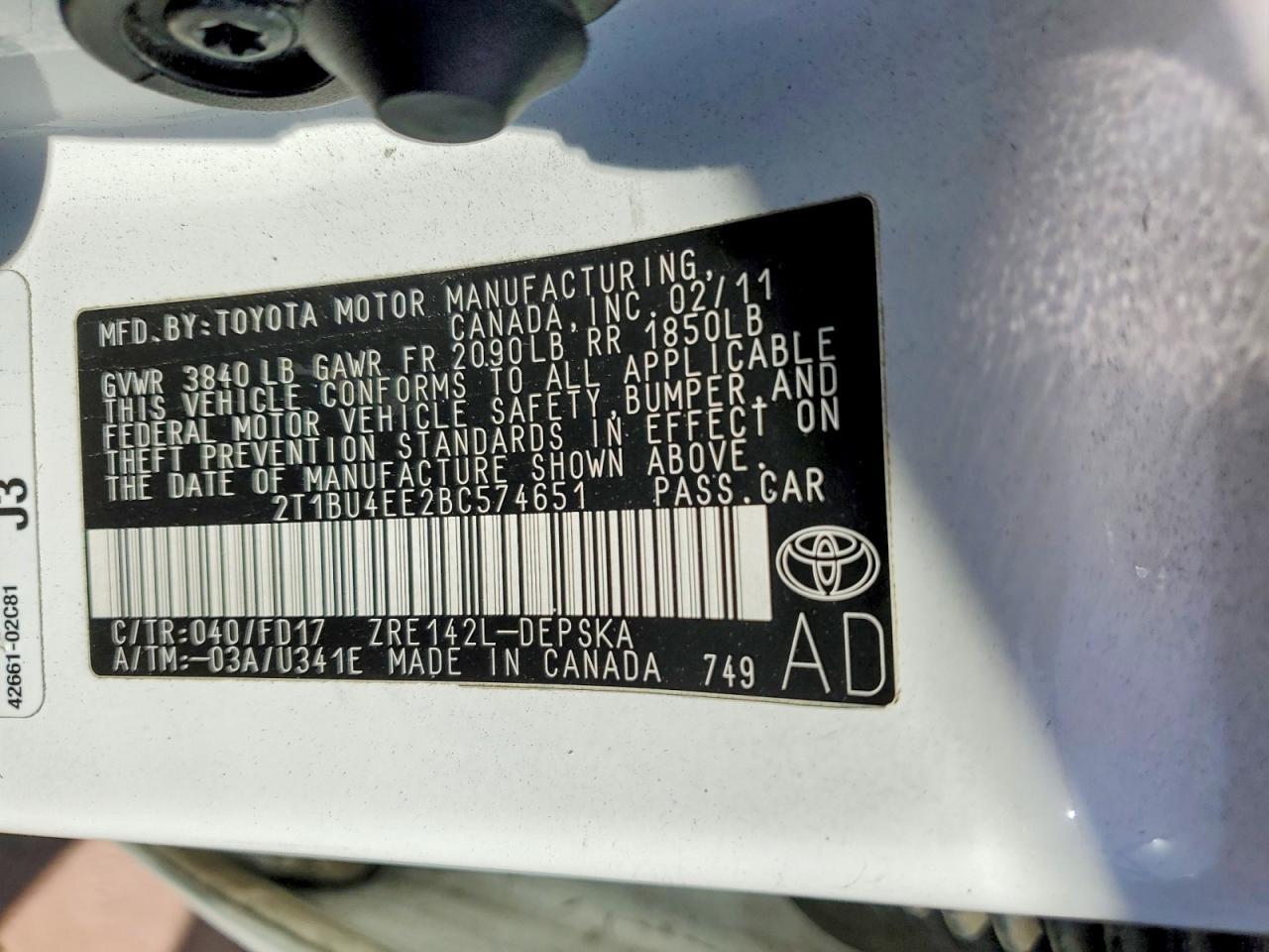 2011 TOYOTA COROLLA