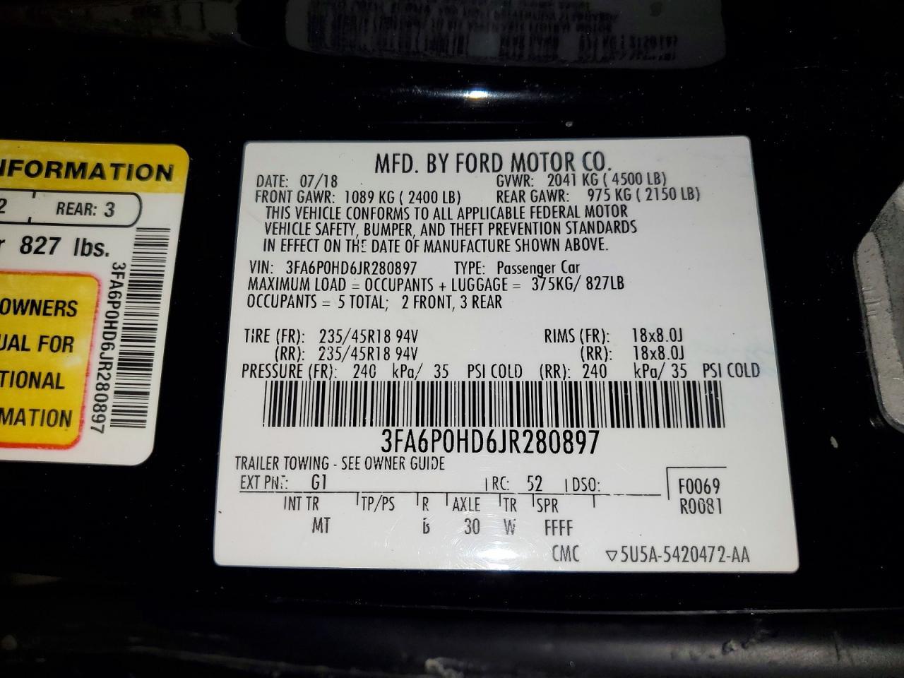 2018 FORD FUSION
