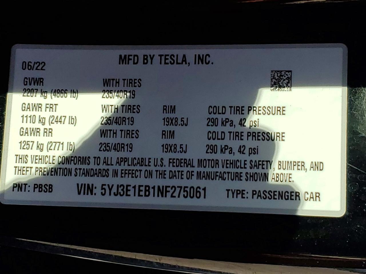 2022 TESLA MODEL 3