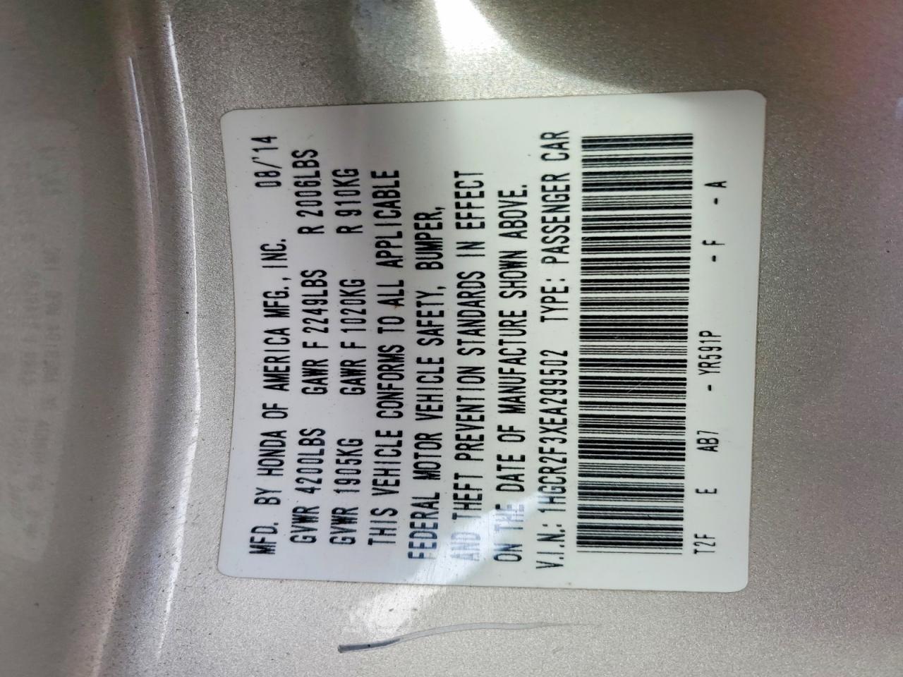 2014 HONDA ACCORD