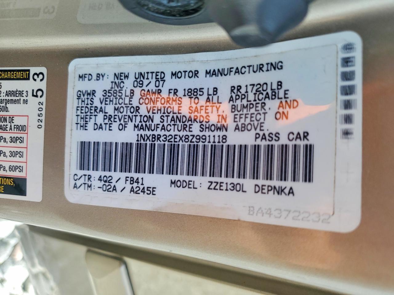 2008 TOYOTA COROLLA