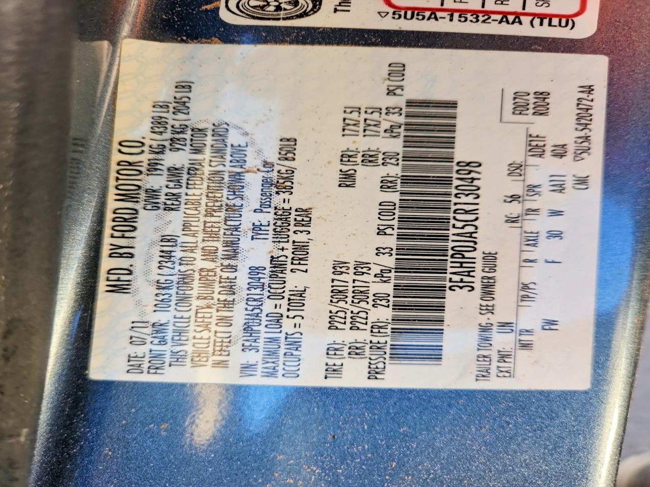 2012 FORD FUSION