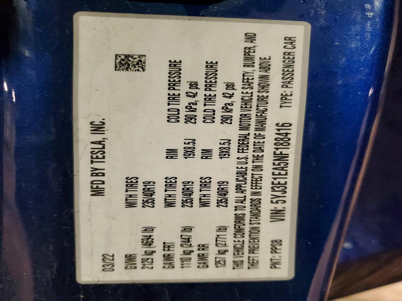2022 TESLA MODEL 3