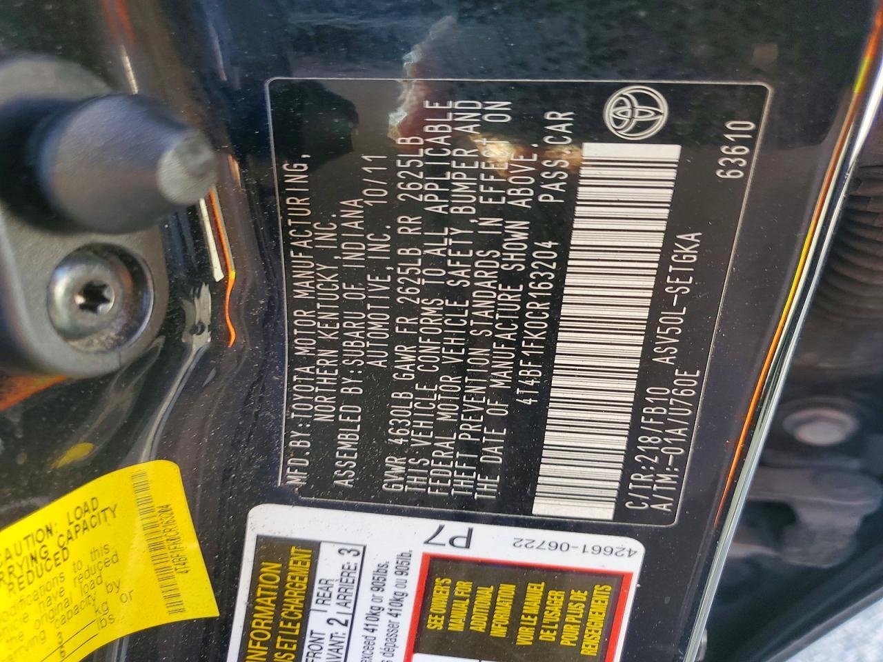 2012 TOYOTA CAMRY