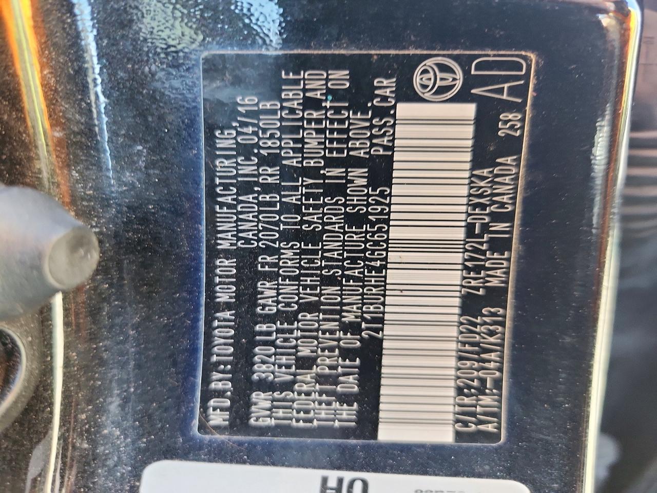 2016 TOYOTA COROLLA