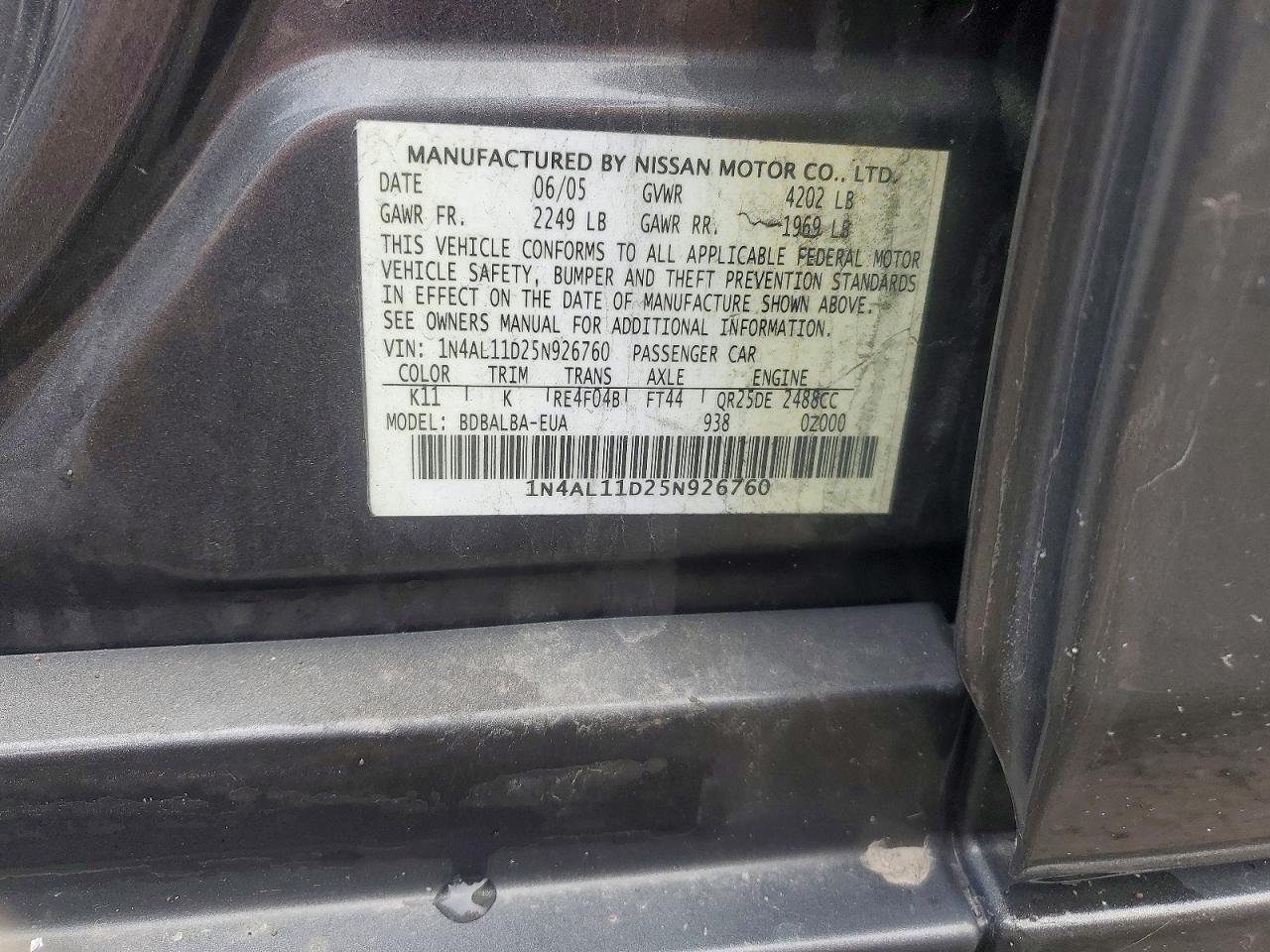 2005 NISSAN ALTIMA