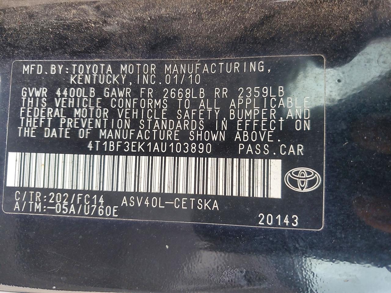 2010 TOYOTA CAMRY