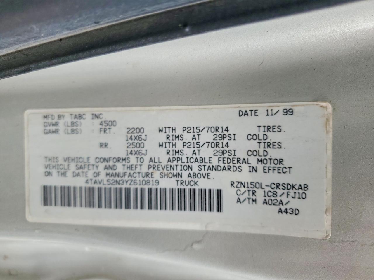 2000 TOYOTA TACOMA