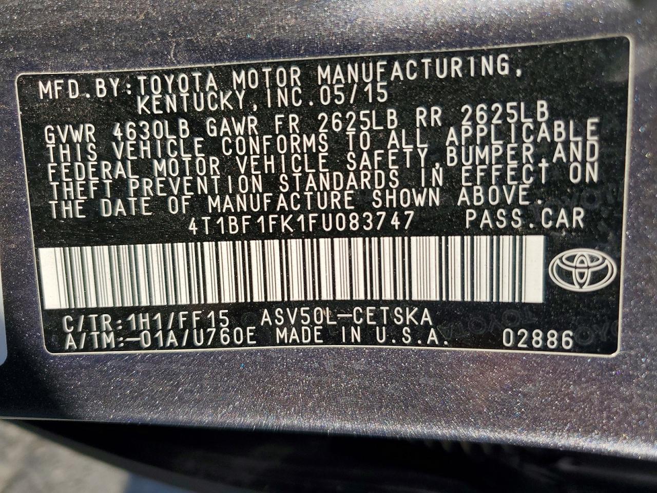 2015 TOYOTA CAMRY