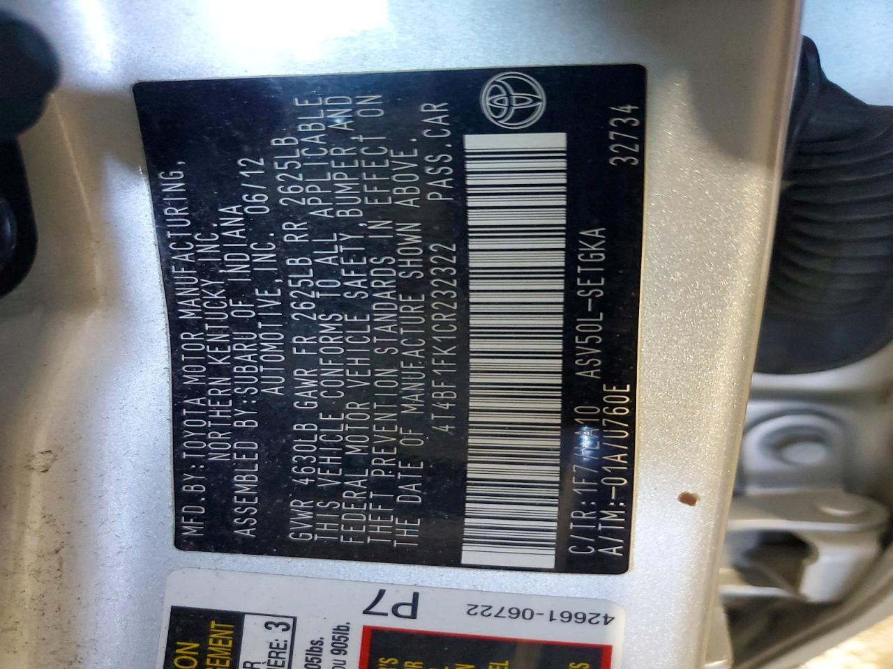 2012 TOYOTA CAMRY
