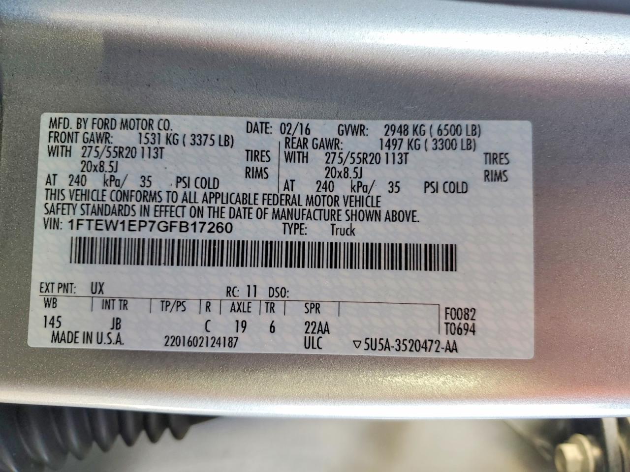 2016 FORD F-150 Lightning