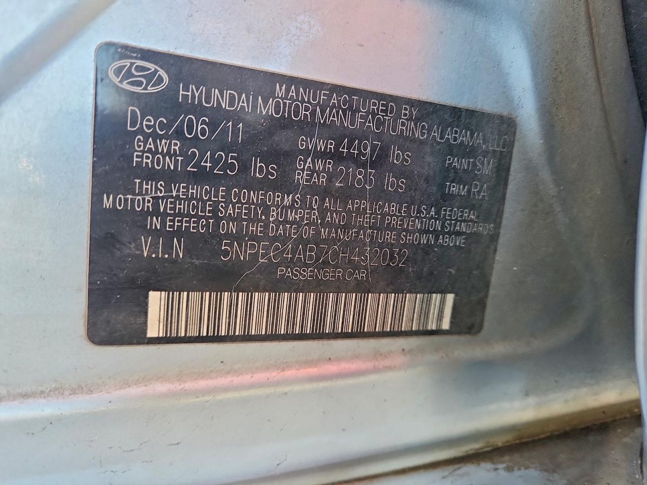 2012 HYUNDAI SONATA