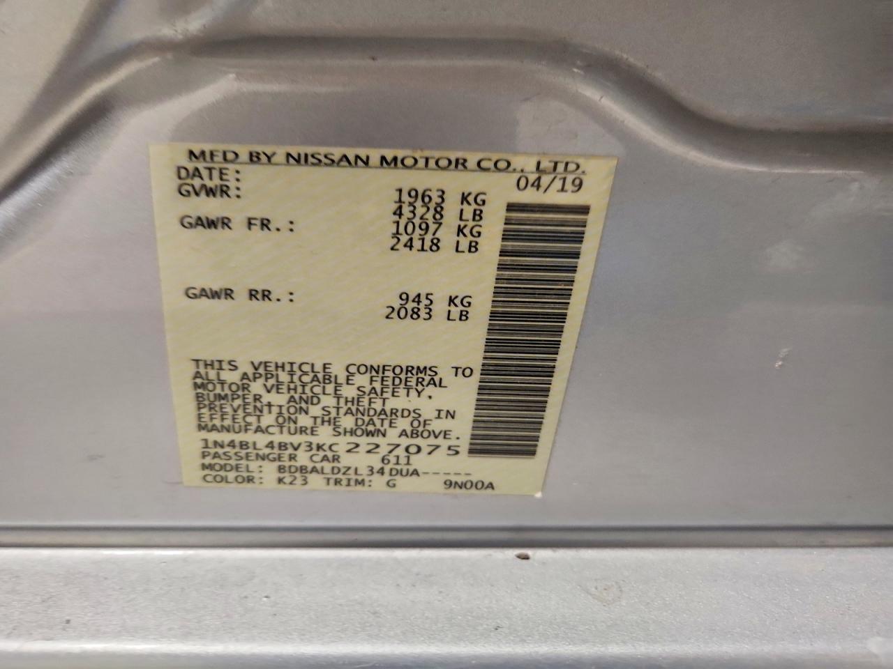 2019 NISSAN ALTIMA