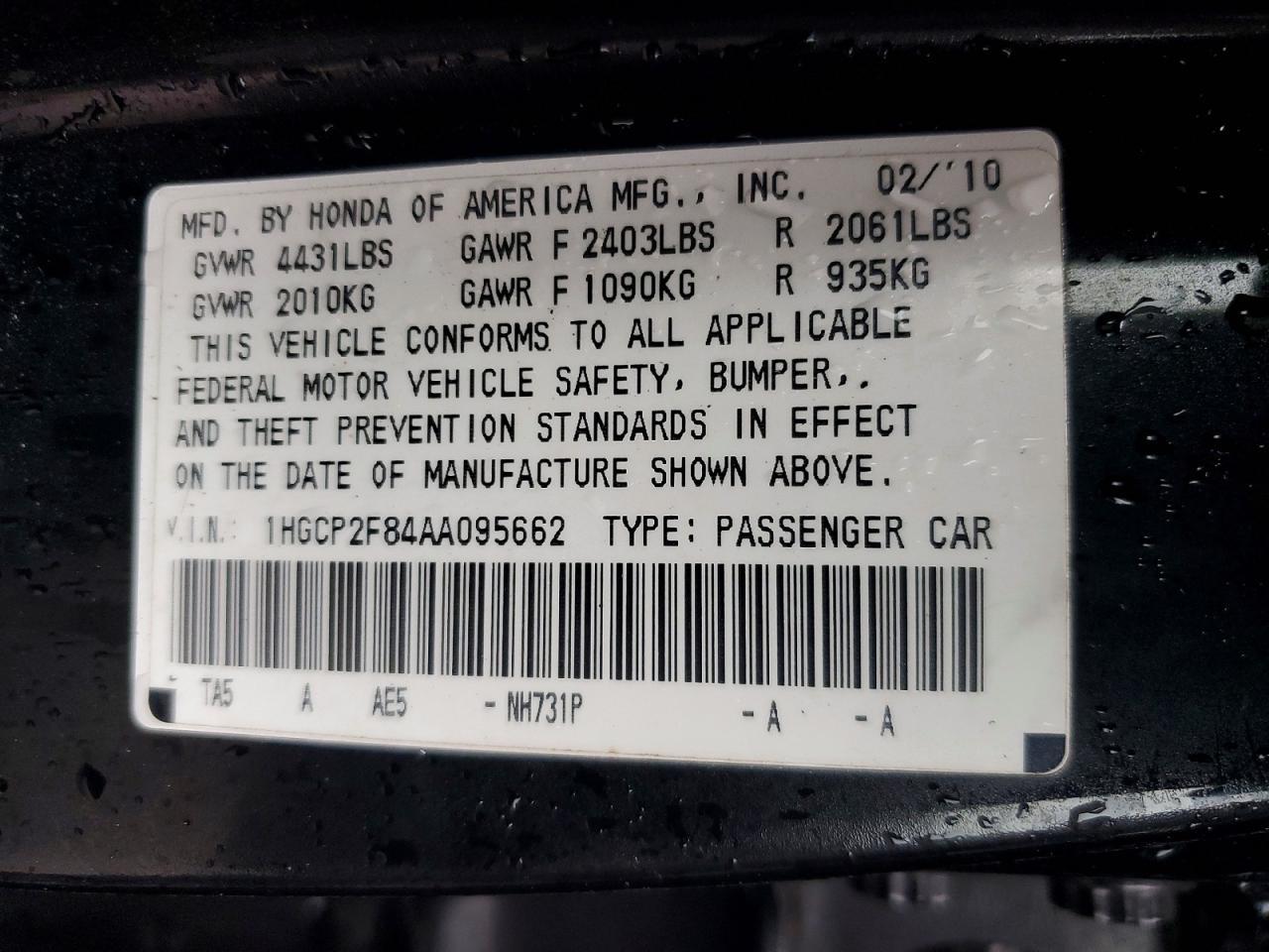 2010 HONDA ACCORD