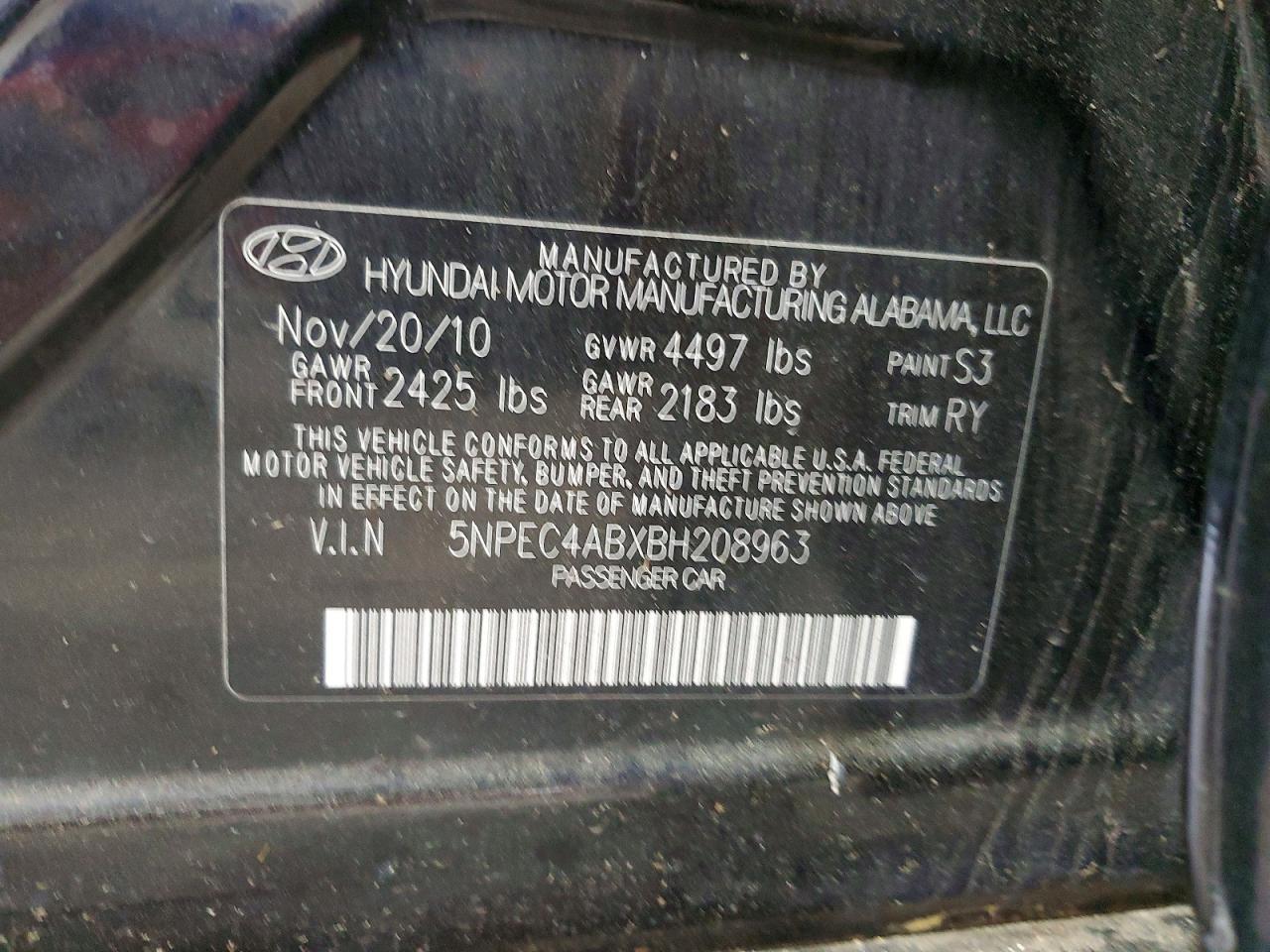 2011 HYUNDAI SONATA