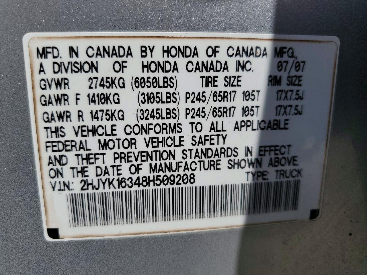 2008 HONDA Ridgeline