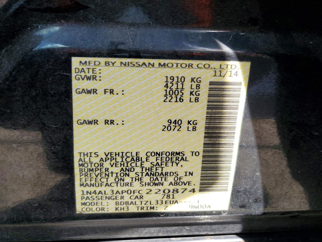 2015 NISSAN ALTIMA