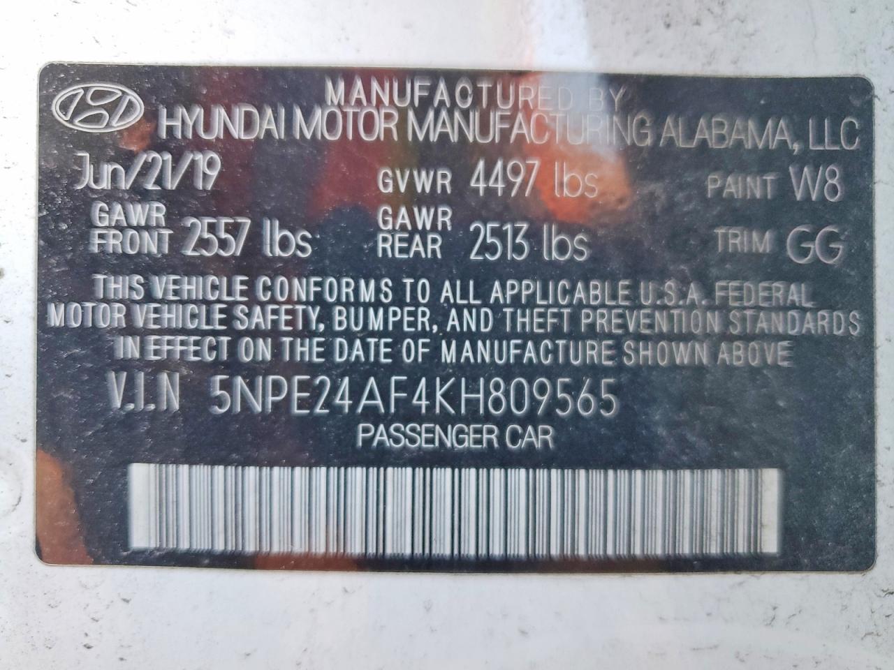 2019 HYUNDAI SONATA