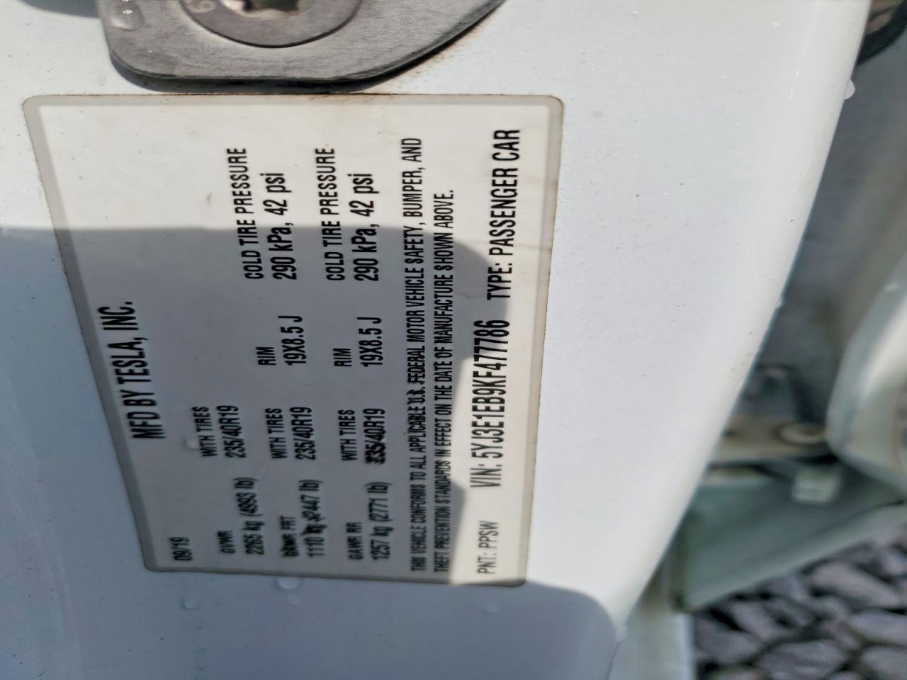 2019 TESLA MODEL 3