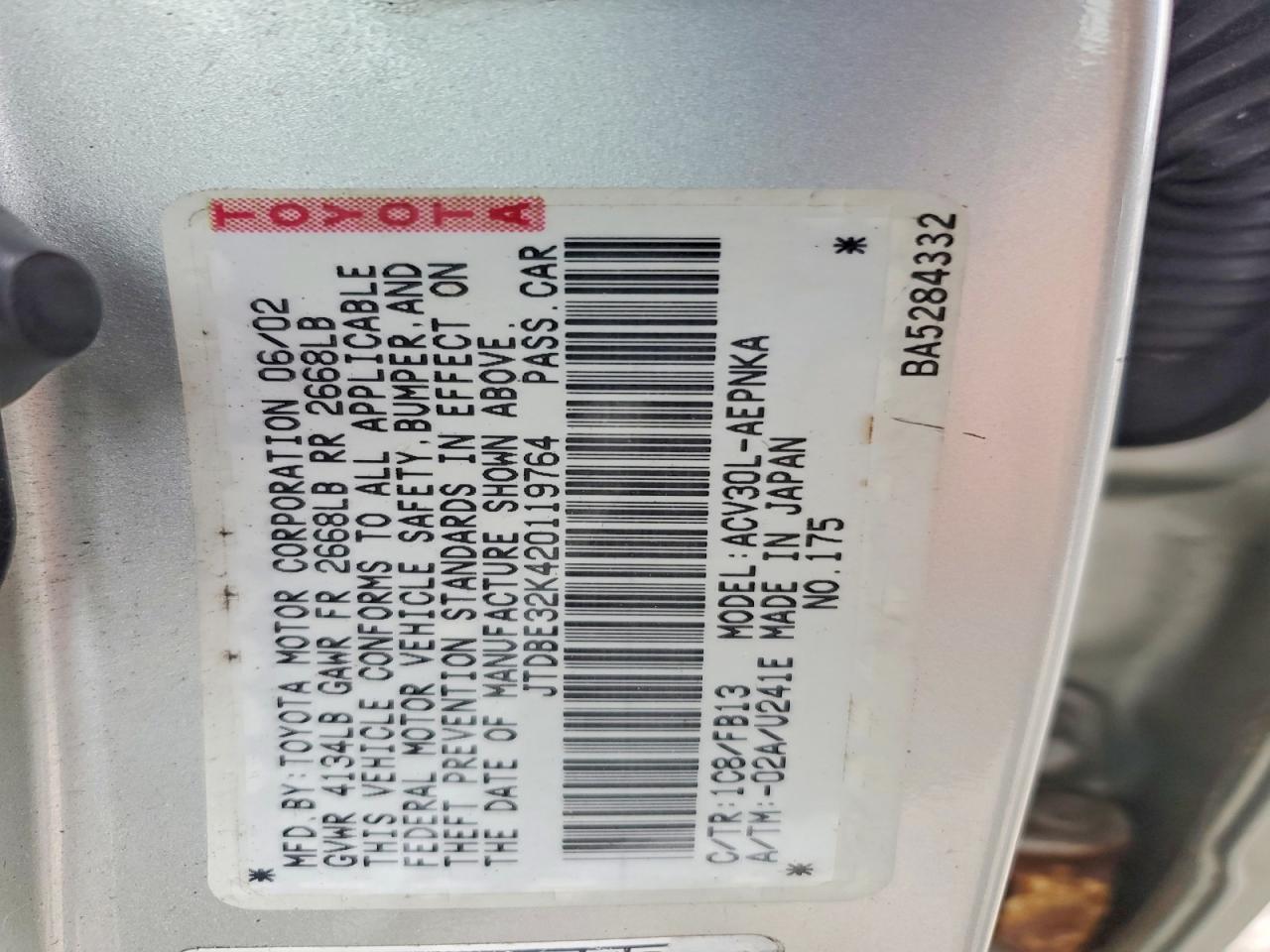 2002 TOYOTA CAMRY