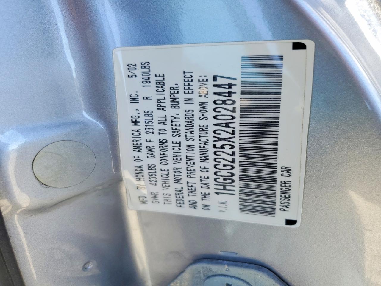 2002 HONDA ACCORD