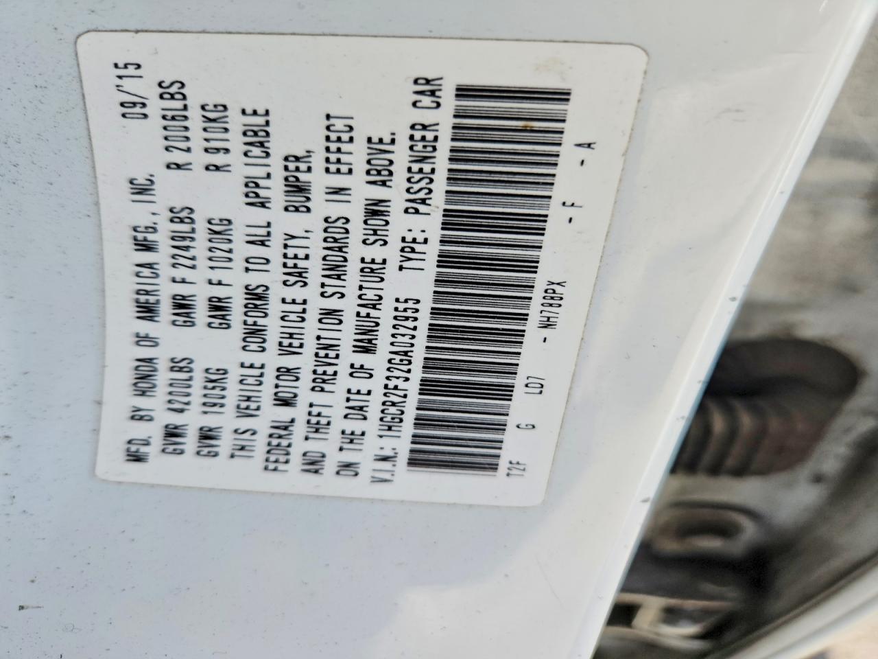 2016 HONDA ACCORD