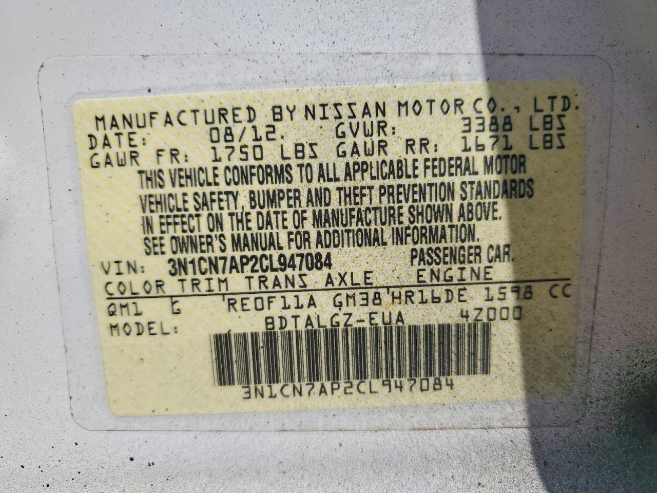 2012 NISSAN VERSA