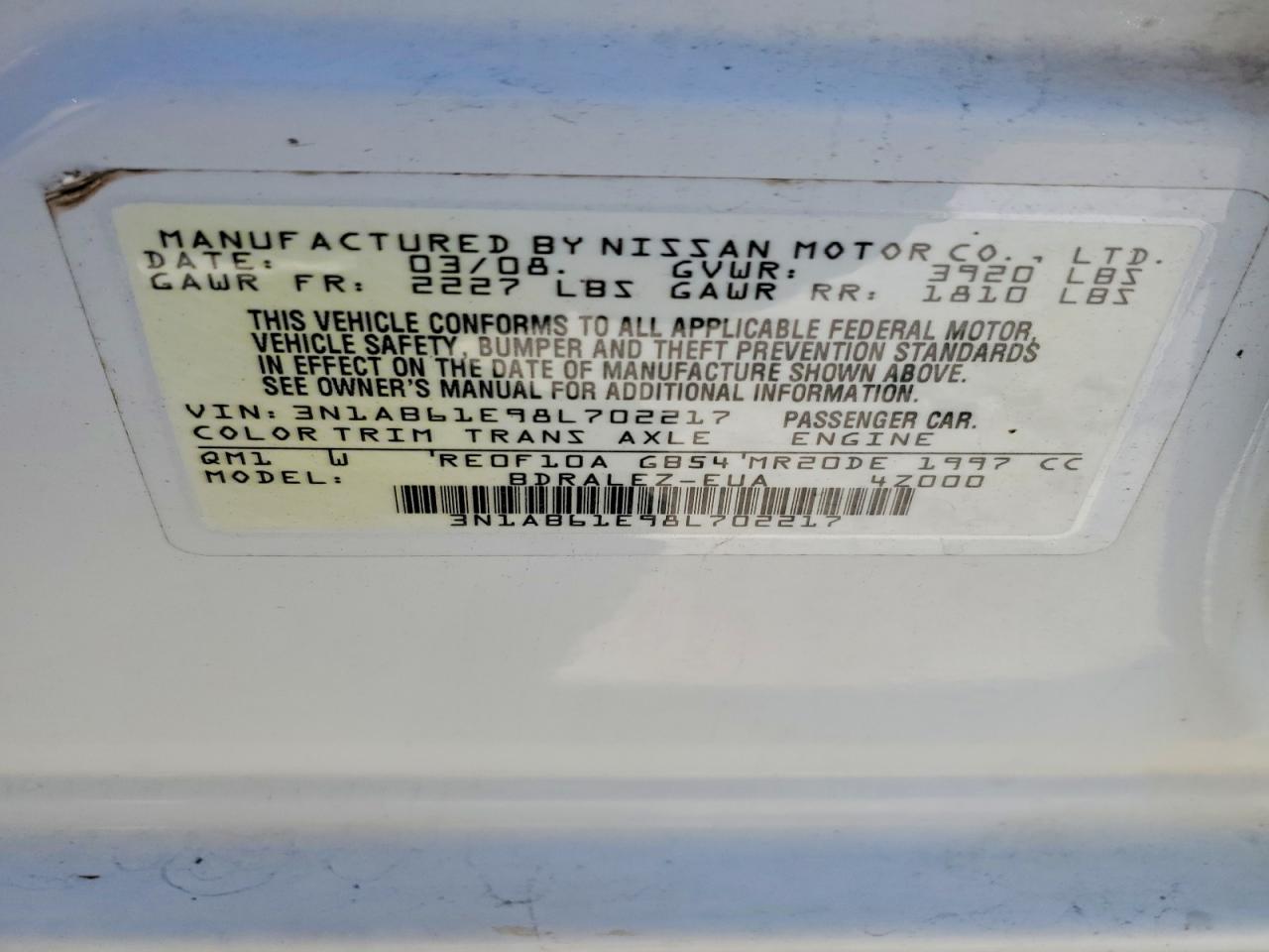 2008 NISSAN SENTRA