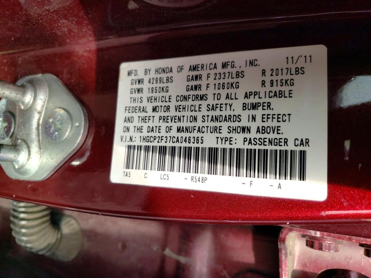 2012 HONDA ACCORD