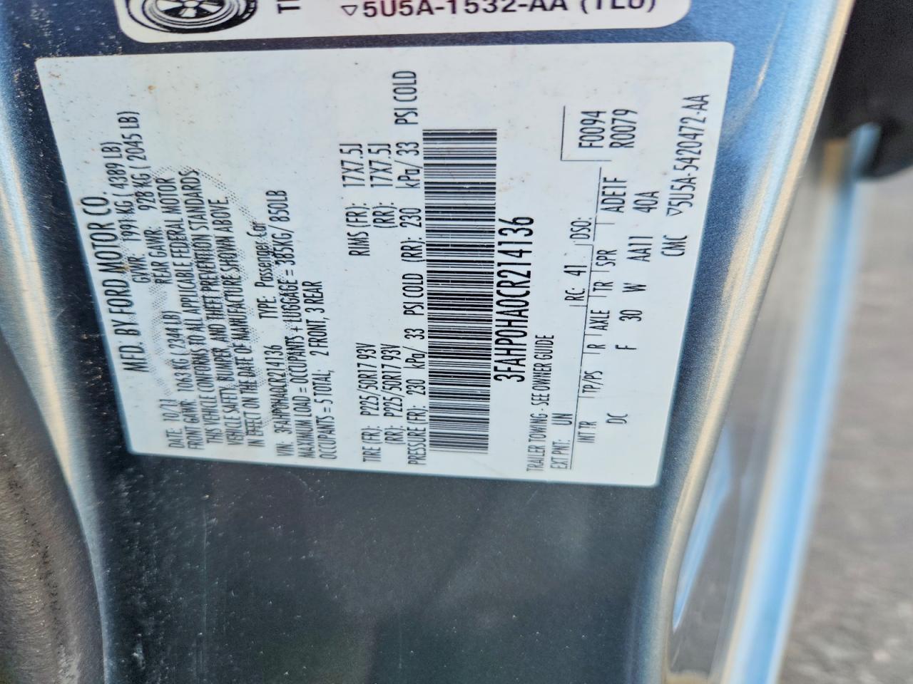 2012 FORD FUSION