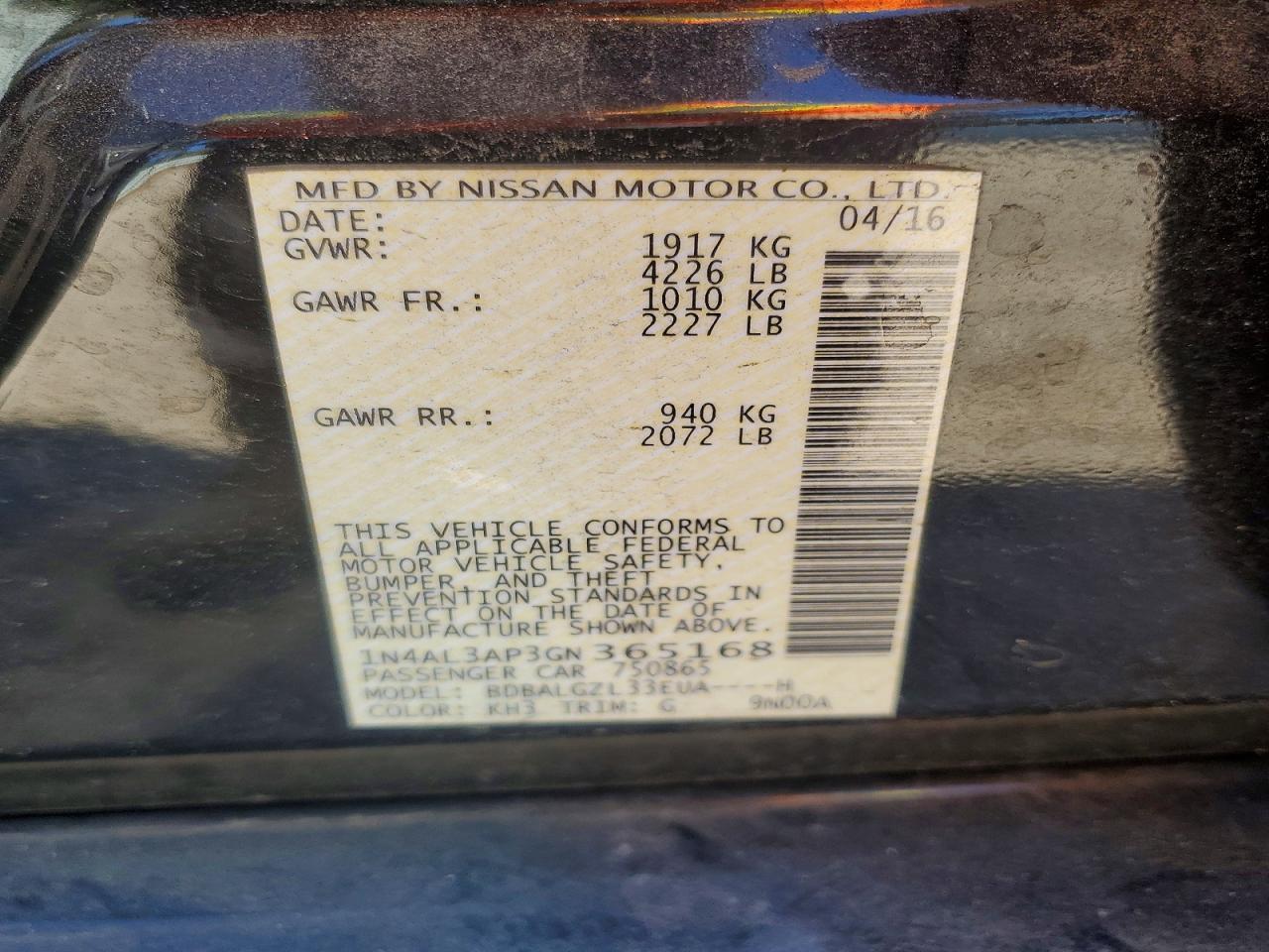 2016 NISSAN ALTIMA