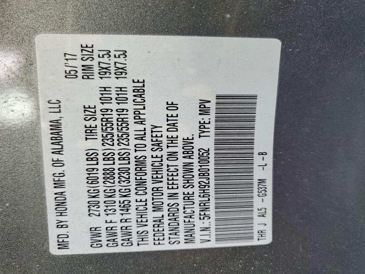 2018 HONDA ODYSSEY