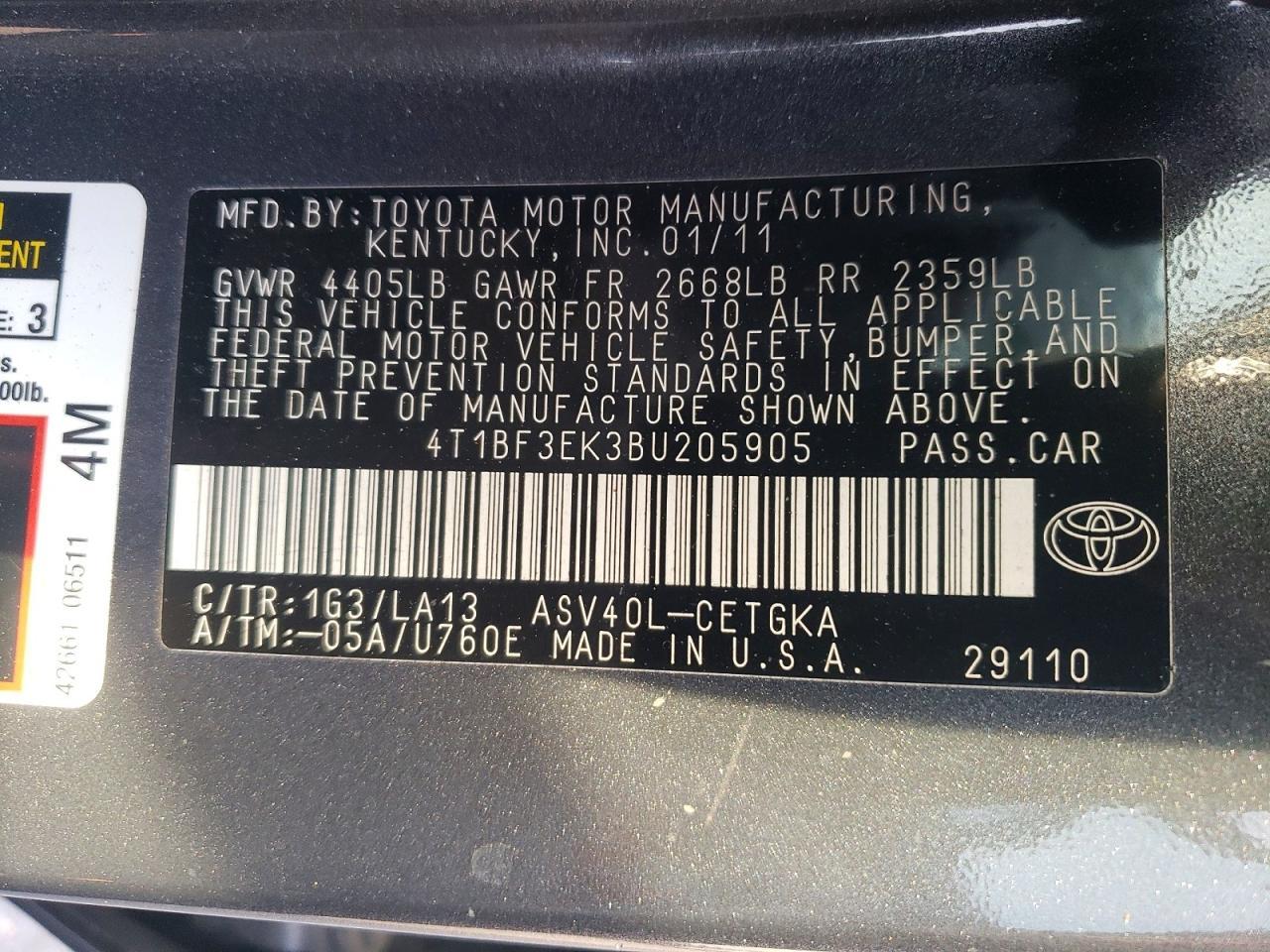 2011 TOYOTA CAMRY