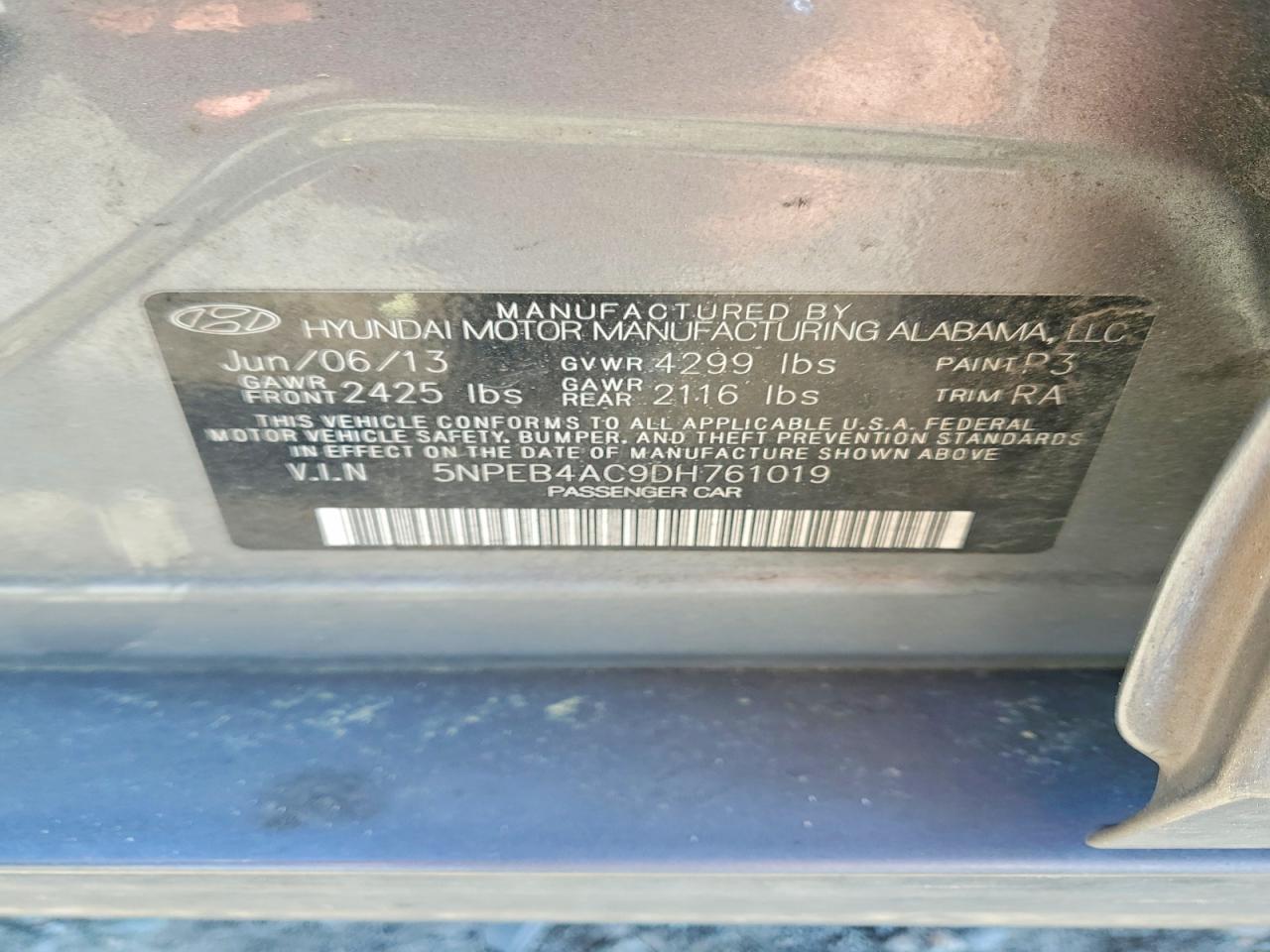 2013 HYUNDAI SONATA