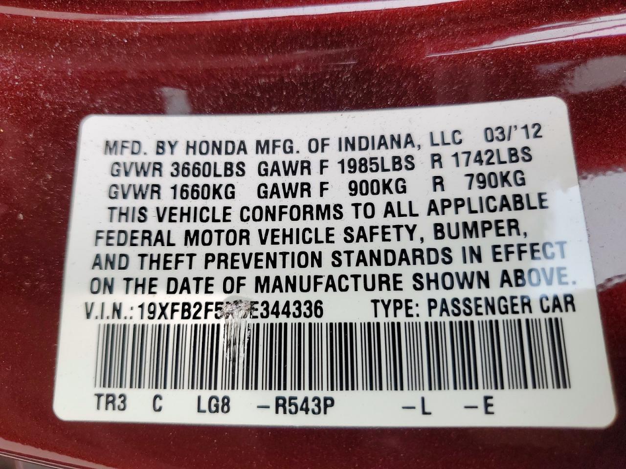 2012 HONDA CIVIC