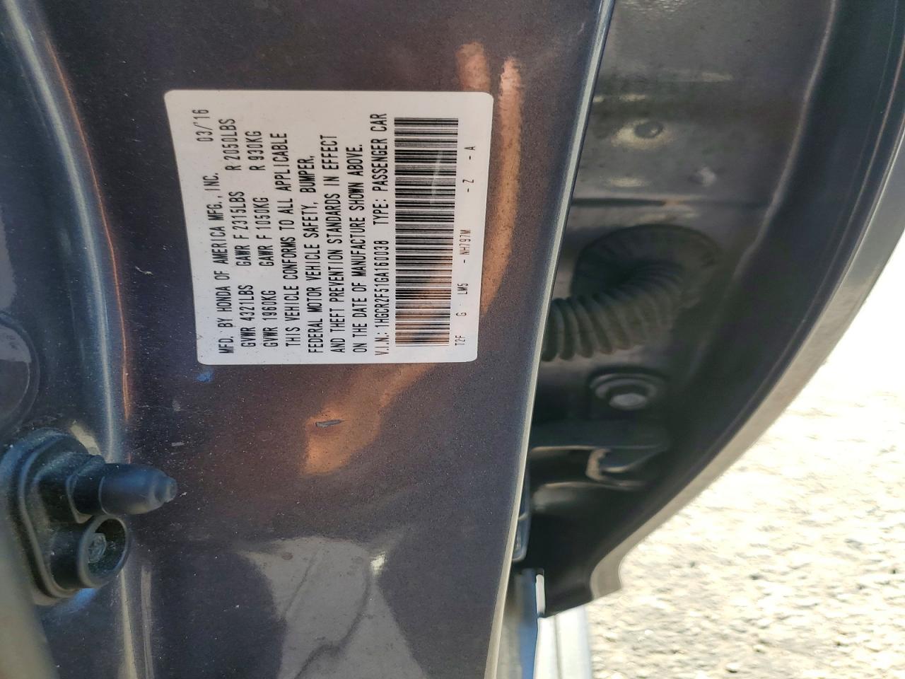 2016 HONDA ACCORD