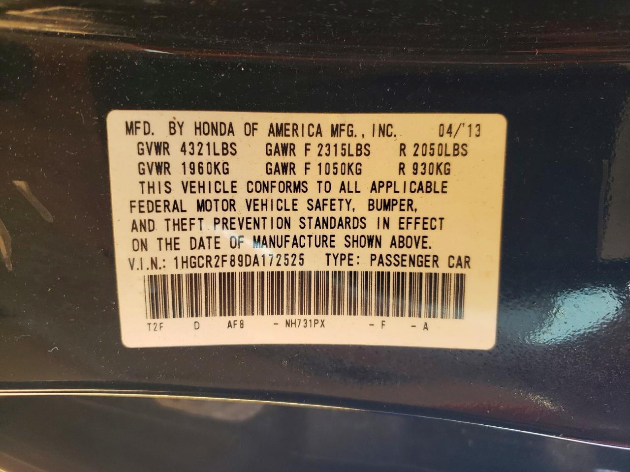 2013 HONDA ACCORD