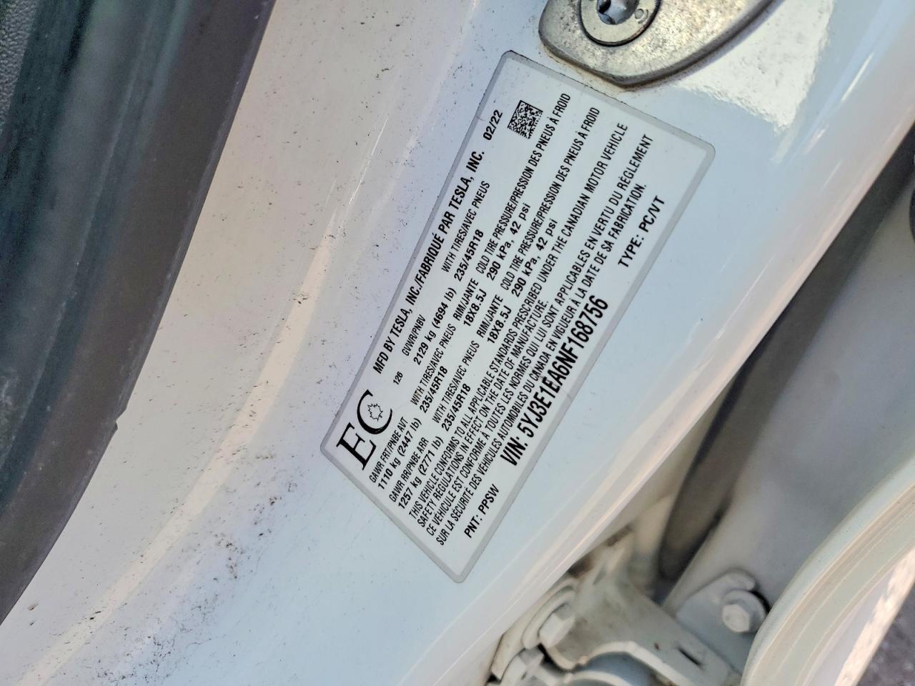 2022 TESLA MODEL 3