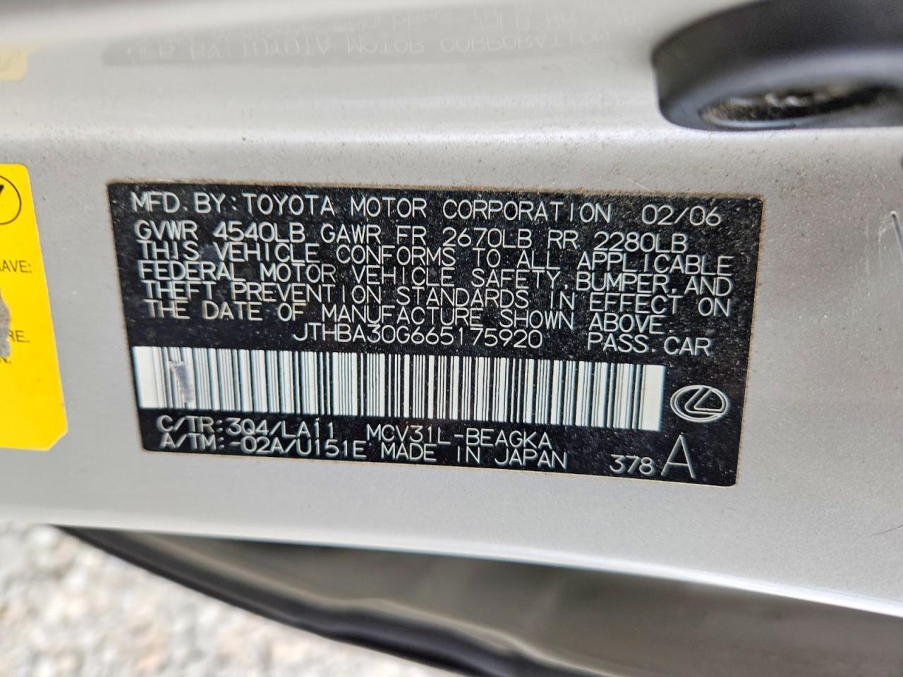 2006 LEXUS ES 330