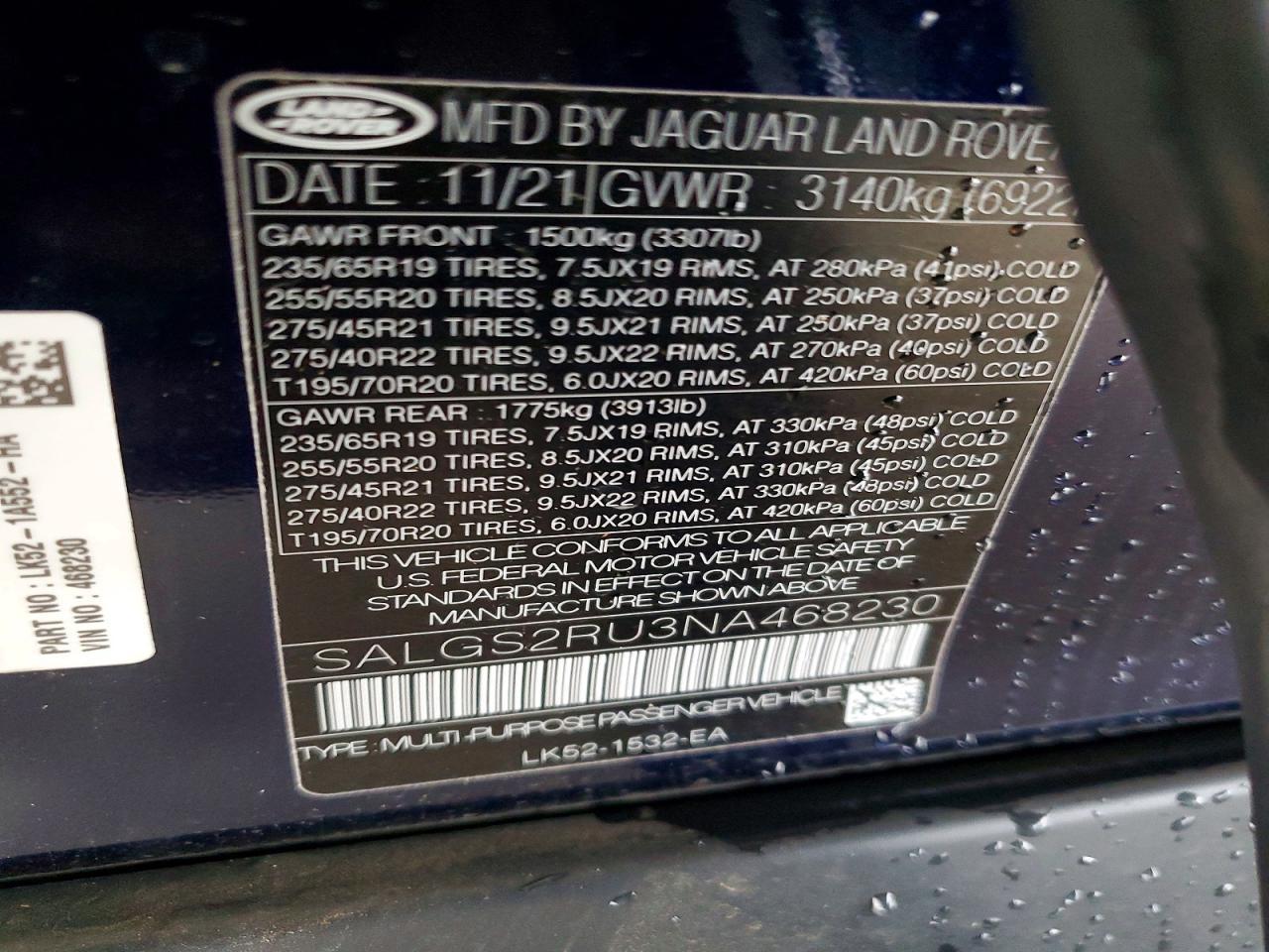 2022 LAND ROVER RANGE ROVER