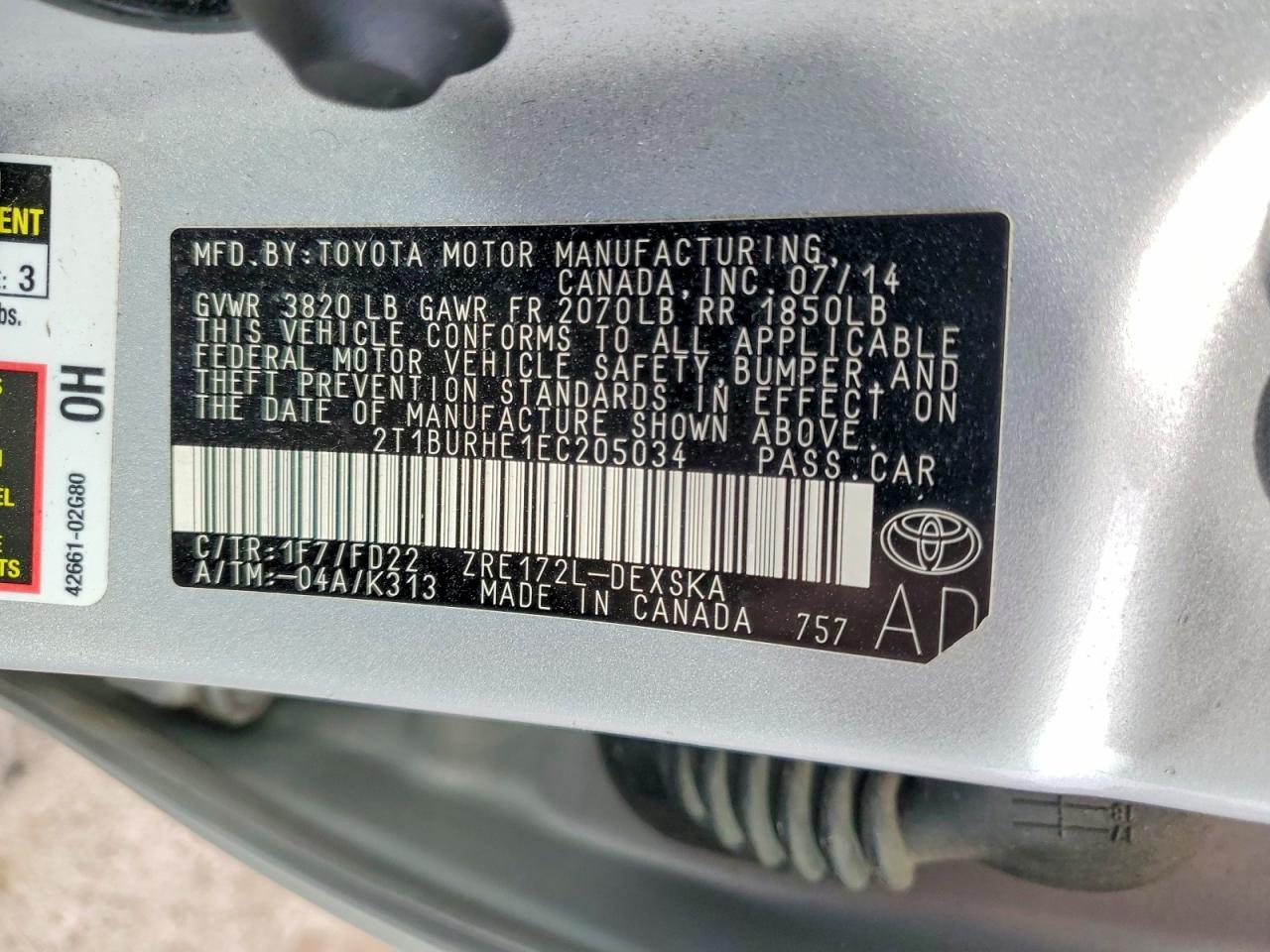 2014 TOYOTA COROLLA